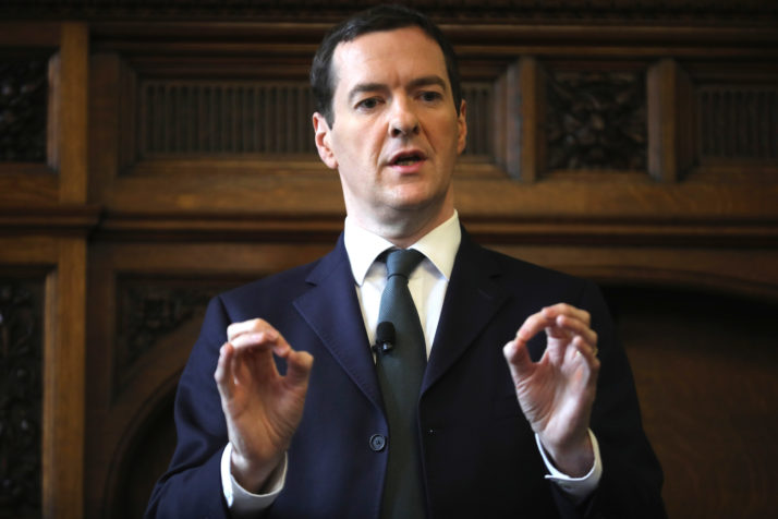 George Osborne addresses guests during a visit to the Manchester Chamber of Commerce