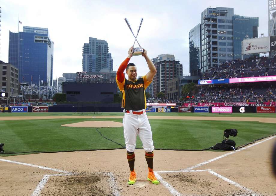 Miami Marlins Giancarlo Stanton wins the All Star Home Run Derby at Petco Park in San Diego on Monday