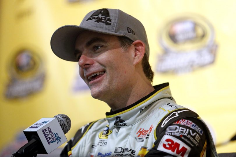 Nov 22 2015 Homestead FL USA Sprint Cup Series driver Jeff Gordon talks to the media after the Ford Eco Boost 400 at Homestead Miami Speedway. Mandatory Credit Peter Casey-USA TODAY Sports