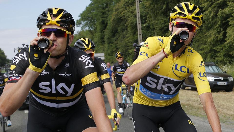 Great Britain's Christopher Froome, wearing the overall leader's yellow jersey