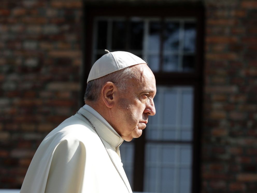 Gregorio Borgia  APPope Francis walks through the gate of the former Nazi German death camp of Auschwitz in Oswiecim Poland