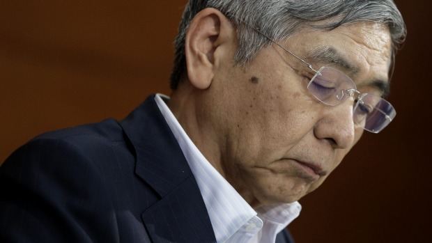 Haruhiko Kuroda governor of the Bank of Japan announces the modest stimulus