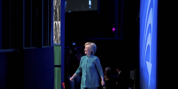 Clinton tries not to get drowned out during GOP convention