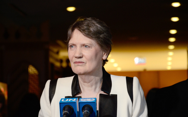 Helen Clark former prime minister of New Zealand and current head of the UN Development Programme addresses the press to discuss her candidacy for UN secretary general after a hearing before UN member states in New York