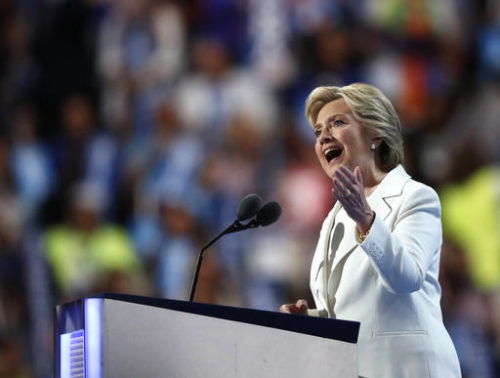 Democratic presidential nominee Hillary Clinton speaks during the final day of the Democratic National Convention in Philadelphia, Thursday