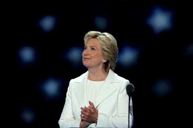 Democratic presidential nominee Hillary Clinton arrives on stage during the final day of the Democratic National Convention in Philadelphia