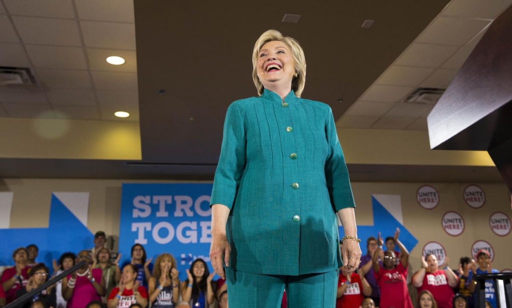 Hillary Clinton addresses an organizing event at the Culinary Academy of Las Vegas