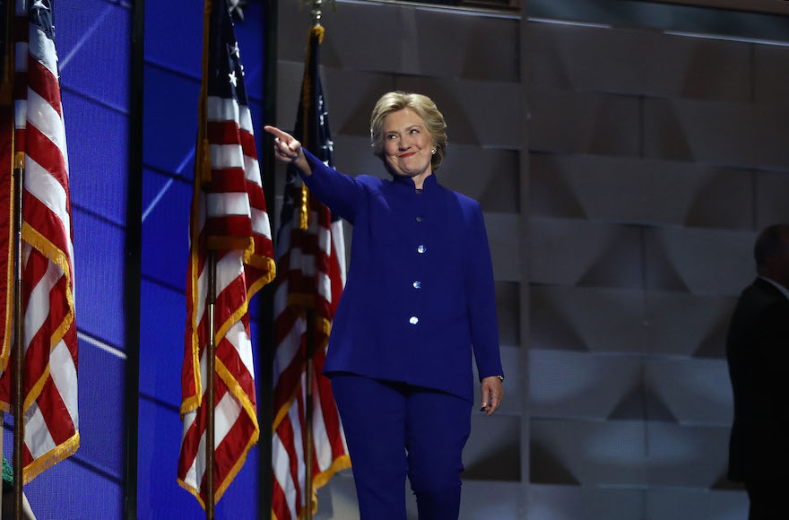 Hillary Clinton arriving on stage during the Democratic National Convention in Philadelphia