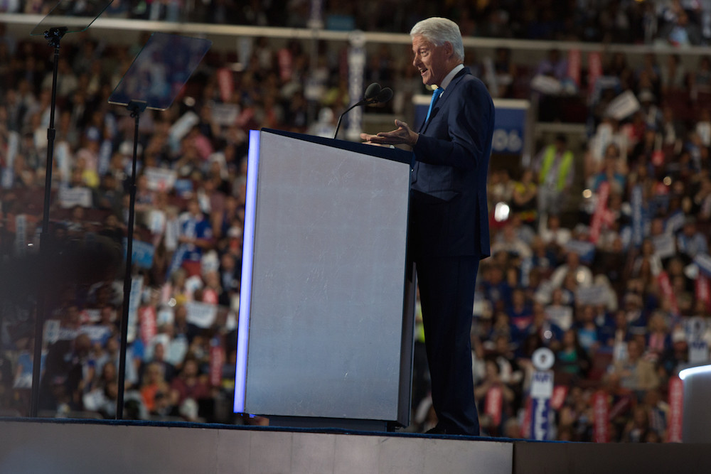 Roles reversed: Hillary wins nomination, Bill gives supportive spousal speech