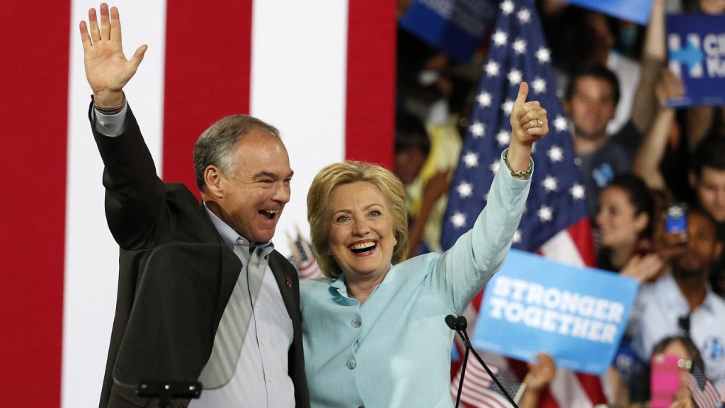 Hillary Clinton s vice presidential pick Tim Kaine has made his debut next to her