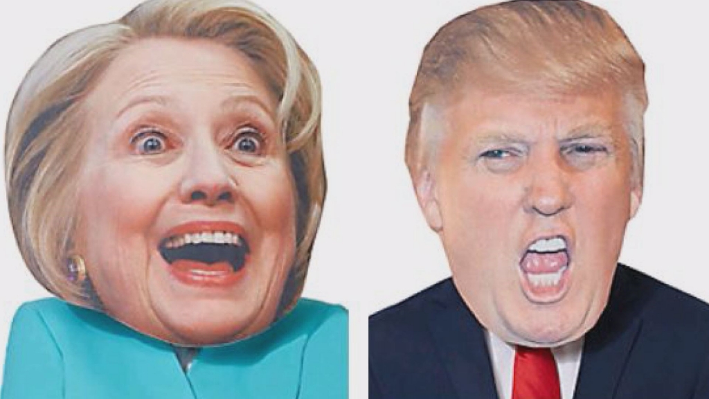 Hillary Clnton and Donald Trump masks