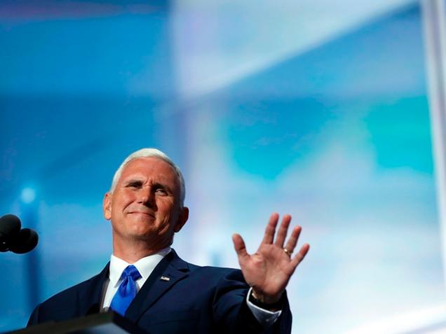 Republican vice presidential candidate Gov. Mike Pence of Indiana speaks during the third day of the Republican National Convention in Cleveland on Wednesday