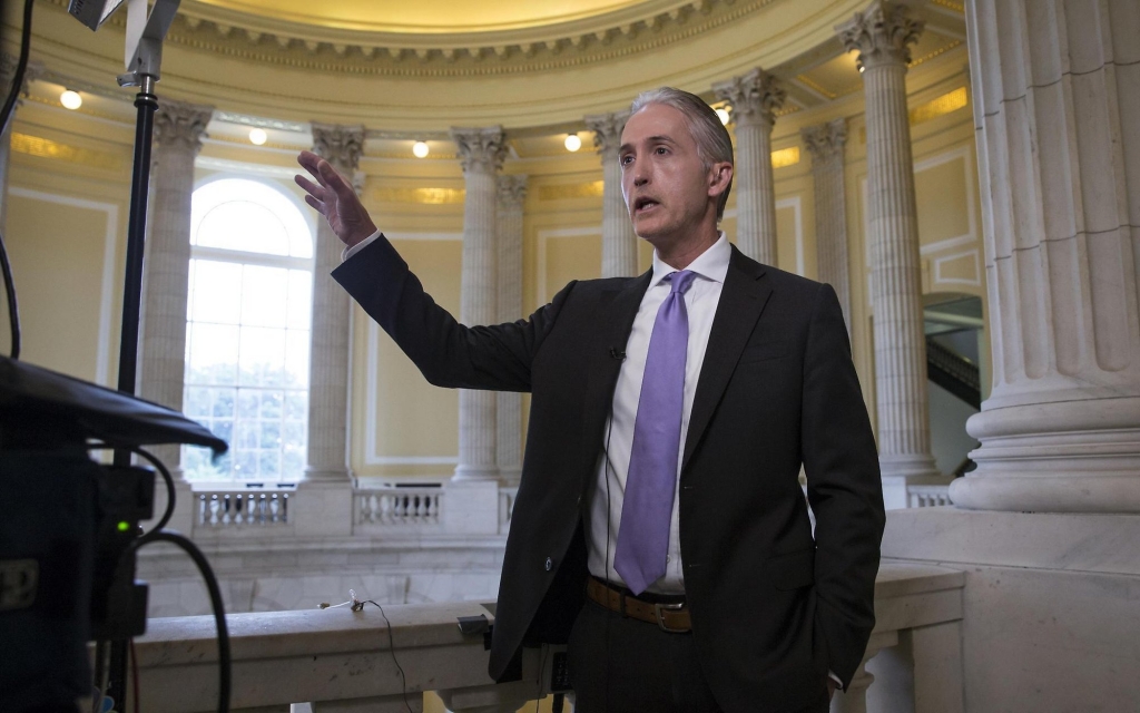 House Benghazi Committee Chairman Rep. Trey Gowdy gestures during a TV news interview with MSNBC on Capitol Hill in Washington on Tuesday