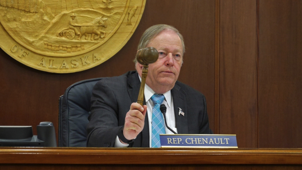 Speaker of the House Mike Chenault R-Nikiski wields the gavel of the second regular session of the 29th Alaska State Legislature on Jan. 19 2016