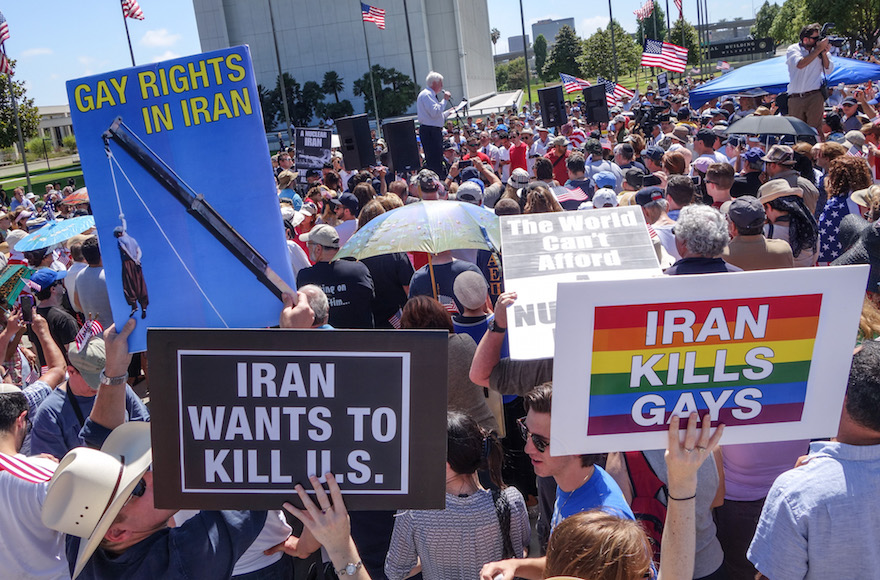 Hundreds turned out for a protest in Los Angeles against the Iran nuclear deal