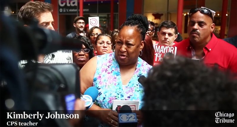 Chicago teacher Kimberly Johnson- Chicago Tribune screen grab