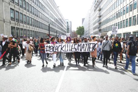 Image Text
 BLACK LIVES MATTER Thousands of protestors have marched through London Birmingham Manchester and Bristol in the past week