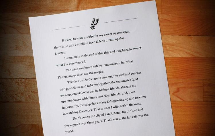 In keeping with his understated ways Tim Duncan writes a letter to say goodbye to the NBA