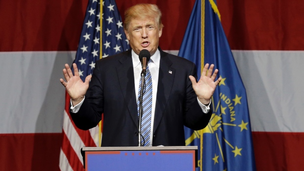 Republican presidential candidate Donald Trump speaks in Westfield Ind