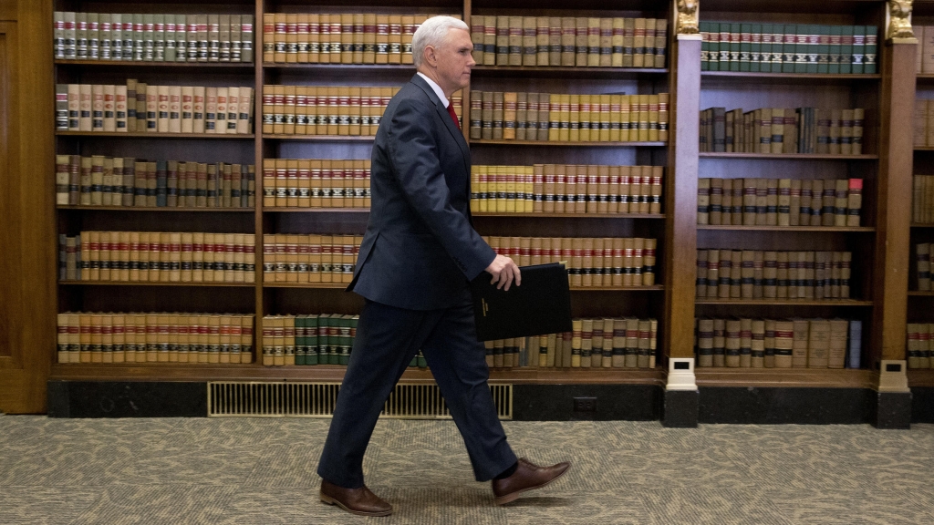 Indiana Governor Mike Pence at a 2015 press conference.   Aaron P. Bernstein    
  Getty Images