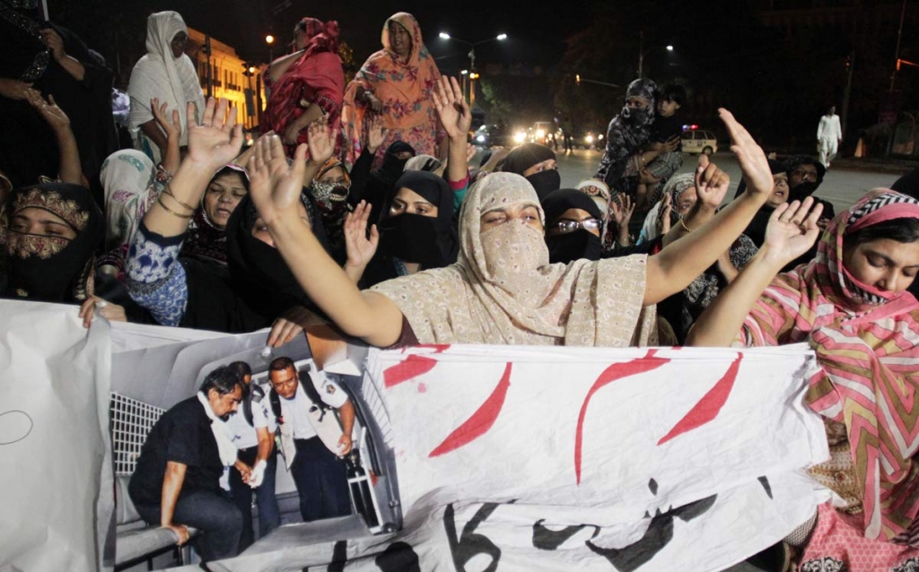 Family members and relatives of Zulfikar Ali who is convicted of drug crimes demand his release during a protest outside the Provincial assembly in Lahore Pakistan Wednesday