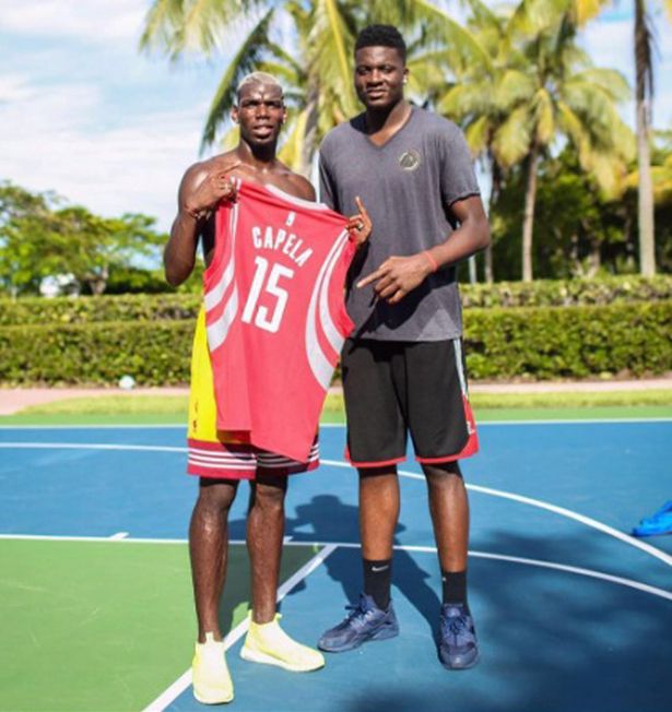 Paul Pogba with NBA star Clint Capela in America