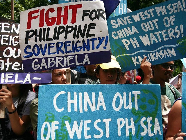 MAKATI METRO MANILA PHILIPPINES- 2016/07/12 Activists staged a protest rally in front of the Chinese consulate in Buendia Avenue Makati City to assert the Philippines sovereignty over the contested islands in the South China Sea. The International C