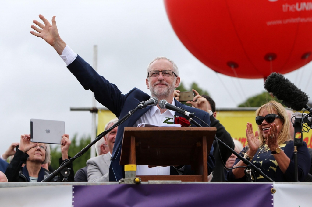 Jeremy Corbyn addresses the Durham Miners Gala on July 9