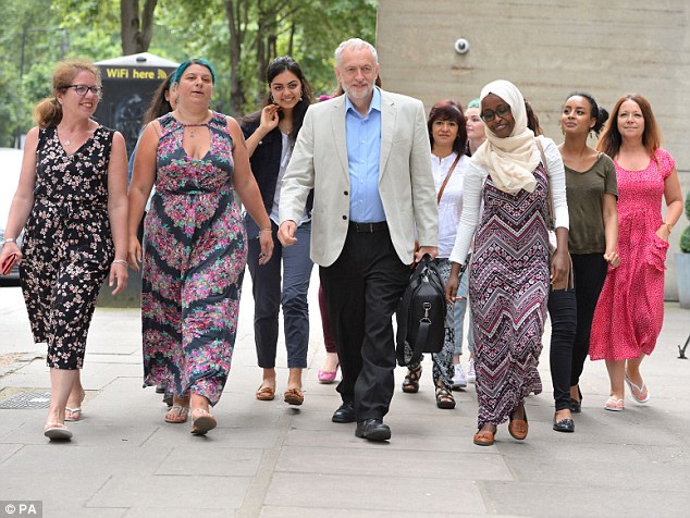 Jeremy Corbyn made sure to surround himself with a posse of smiling female party activists when he launched his leadership re-election campaign