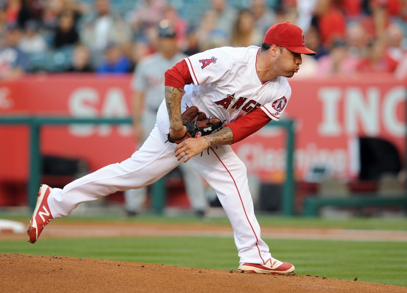 31 May 2016 Los Angeles Angels of Anaheim pitcher Hector Santiago in action during the first inning of a game against the Detroit Tigers played at Angel Stadium of Anaheim in Anaheim CA