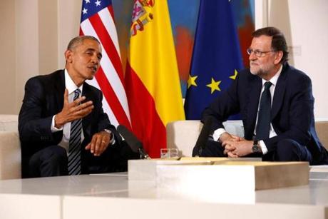 President Obama spoke in Spain after a meeting with the country’s interim prime minister Mariano Rajoy on Sunday