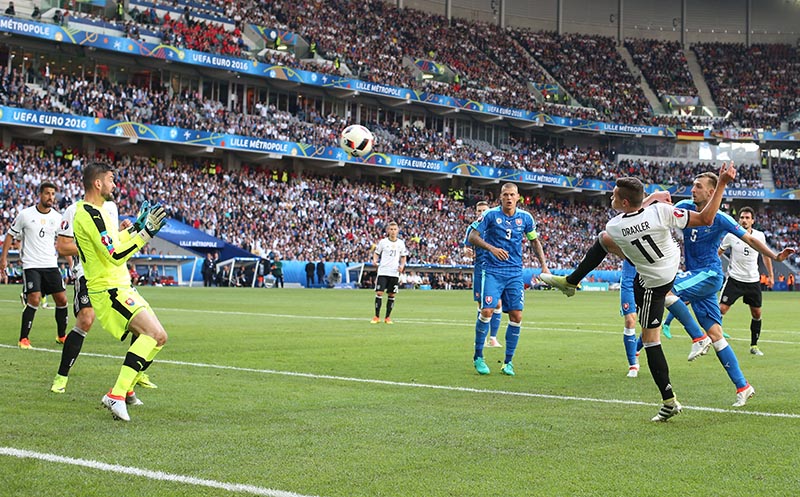 26 June 2016- UEFA Euro 2016- Germany v Slovakia: Julian Draxler scores the third goal for Germany