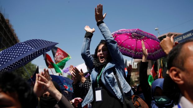 Demonstrators from Afghanistan's Hazara minority attend a protest in Kabul