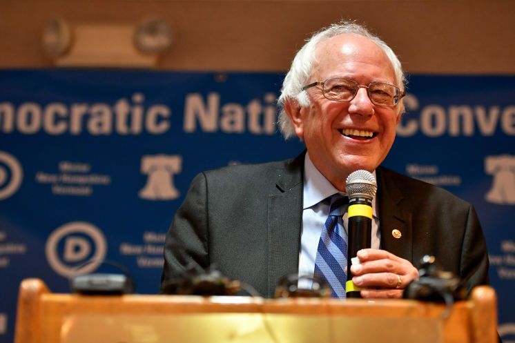 ESSINGTON PA- JULY 27 Senator Bernie Sanders exits the stage after addressing the New Hampshire Maine and Vermont delegation breakfast at the Democratic National Convention