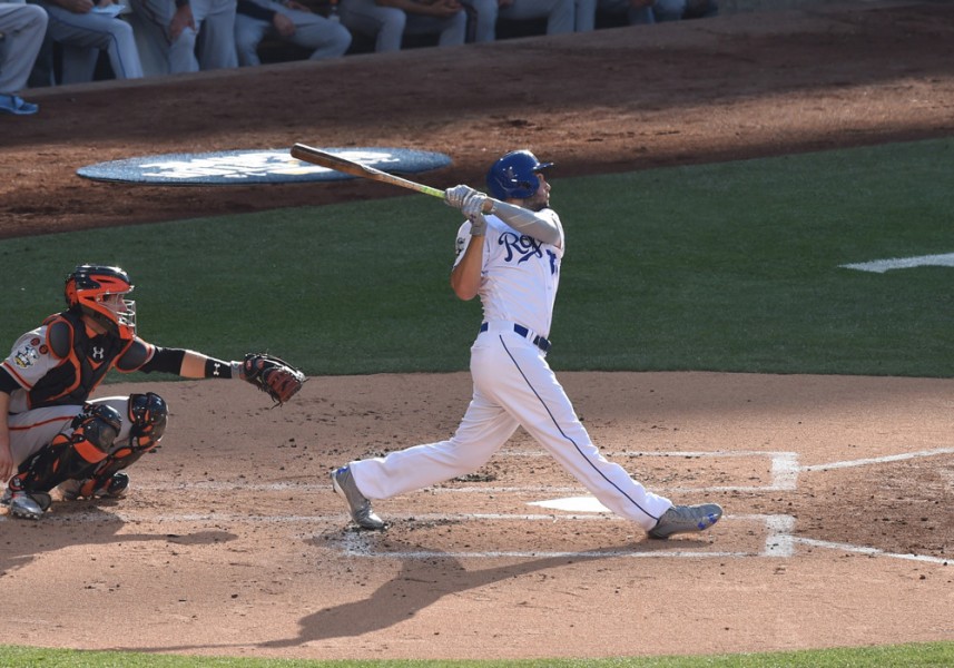 Eric Hosmer 1B of the Kansas City Royals with a home run in the bottom of the 2nd inning during the 2016 Major League Baseball All Star Game at PETCO Park in San Diego CA