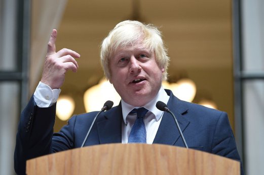 Newly appointed Foreign Secretary Boris Johnson addresses staff inside the Foreign and Commonwealth Office in central London