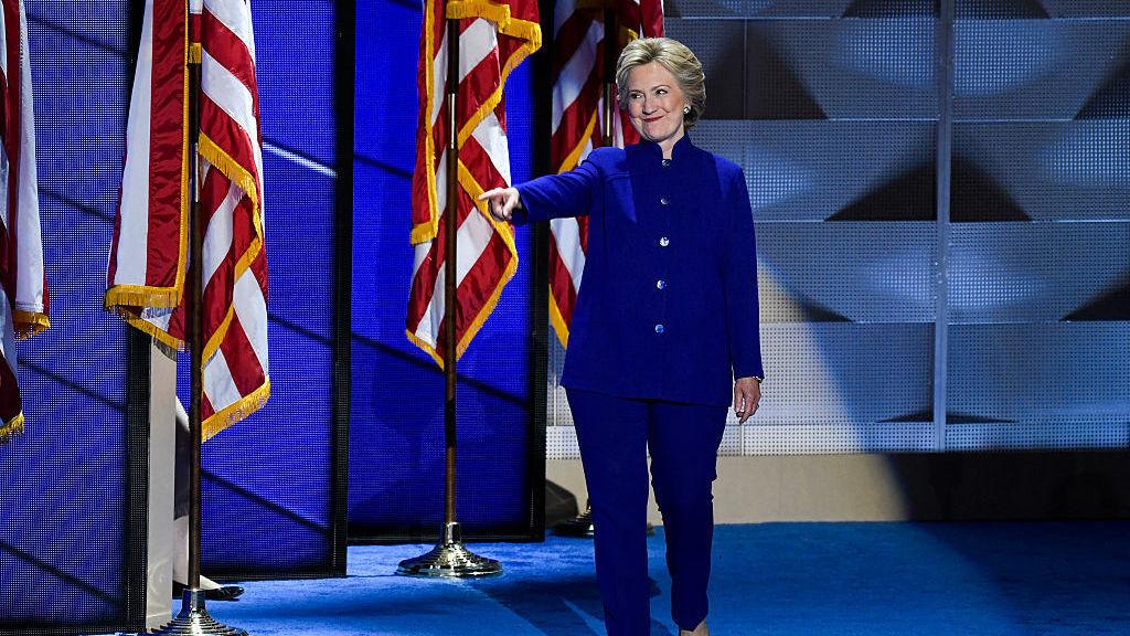 Democratic presidential nominee Hillary Clinton takes the stage at the Democratic National Convention in Philadelphia Wednesday night after President Obama speaks