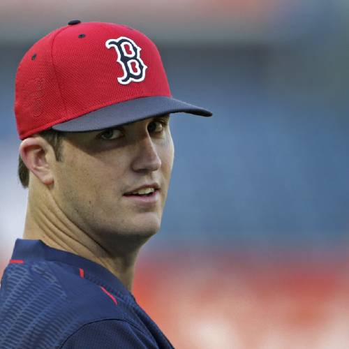 Sox starting pitcher Drew Pomeranz stands on the field during batting practice prior to taking on the New York Yankees in a baseball game on Sunday