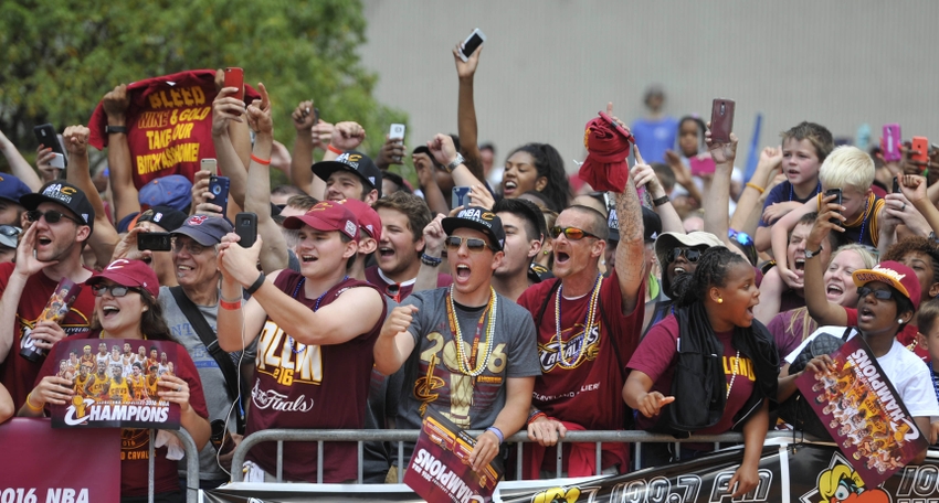 Jun 22 2016 Cleveland OH USA Fans cheer during the Cleveland Cavaliers NBA championship parade in downtown Cleveland. Mandatory Credit David Richard-USA TODAY Sports