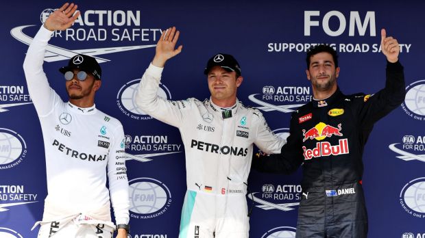 Leading trio Top three qualifiers Nico Rosberg Lewis Hamilton and Daniel Ricciardo