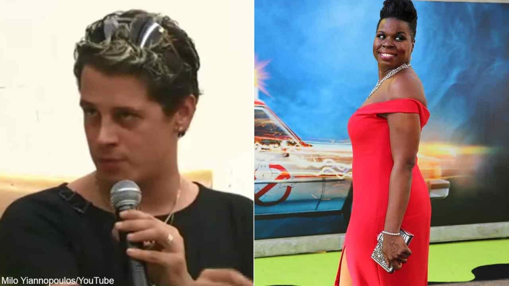 Milo Yiannopoulos left is seen in a still image from his You Tube channel. Actress Leslie Jones is seen at the Los Angeles premiere of Ghostbusters