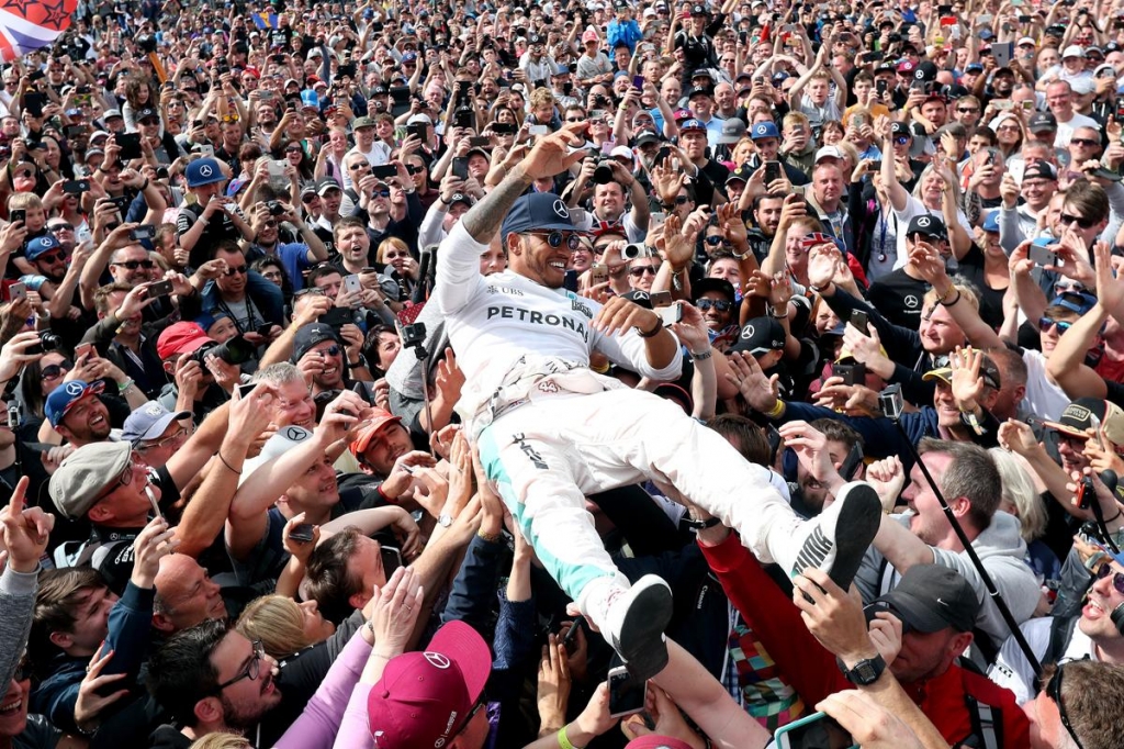 Lewis Hamilton with his home fans