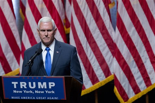 Gov. Mike Pence R-Ind. speaks during a campaign event to announce Pence as Republican presidential candidate Donald Trump's vice presidential running mate on Saturday