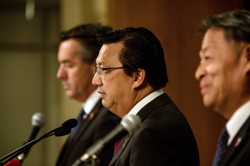 Liow Tiong Lai Malaysia's minister of transport center at a July 22 news conference in Putrajaya Malaysia