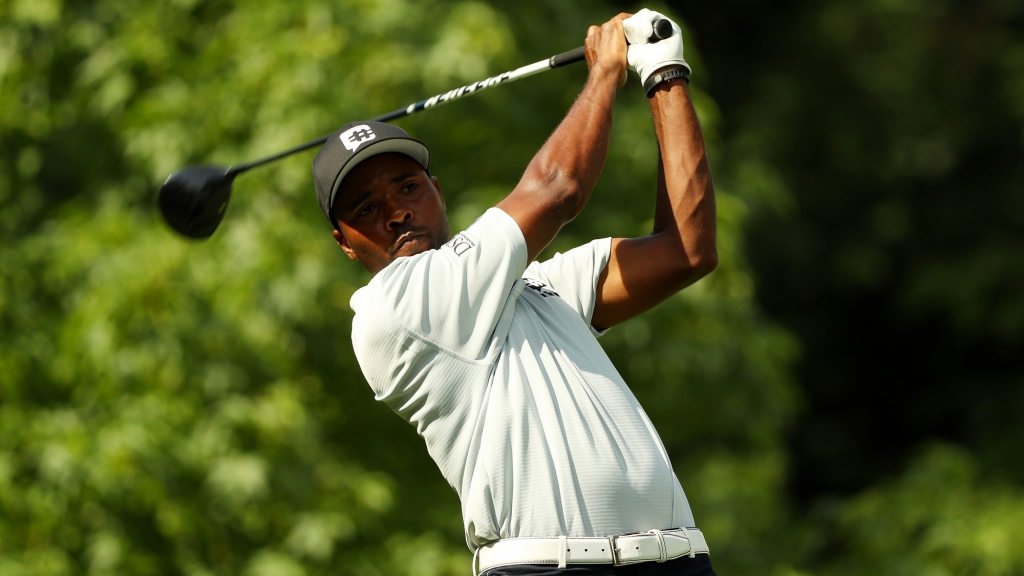 Wyatt Worthington II of the United States plays his shot from the third tee during the first round of the 2016 PGA Championship at Baltusrol Golf Club