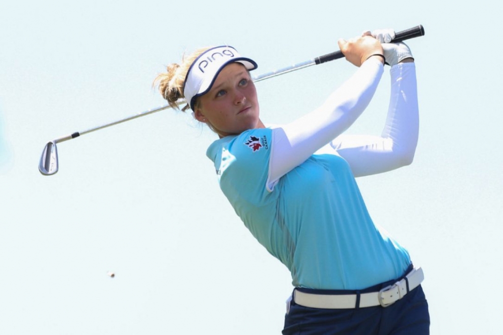 Brooke Henderson tees off the 12th hole during the first round of the women's 2016 U.S. Open golf tournament at Corde Valle Golf Club