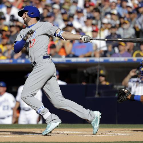 Kris Bryant of the Chicago Cubs follows through on a solo home run during the first inning of the MLB baseball All Star Game against the American League Tuesday