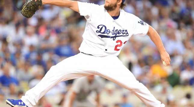 LOS ANGELES CA- JUNE 20 Clayton Kershaw #22 of the Los Angeles Dodgers pitches to the Washington Nationals during the third inning at Dodger Stadium