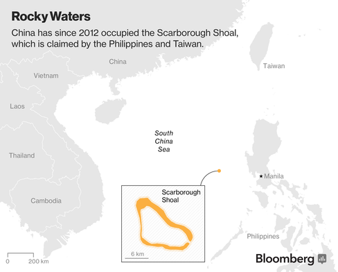 Map of China and Philippines claims to Scarborough Shoal