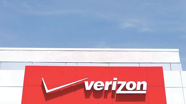 The logo of Verizon at a retail store in San Diego California